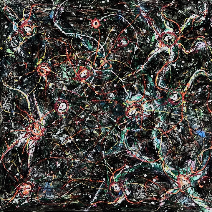Cells, Mixed media on canvas · 44 × 44 in