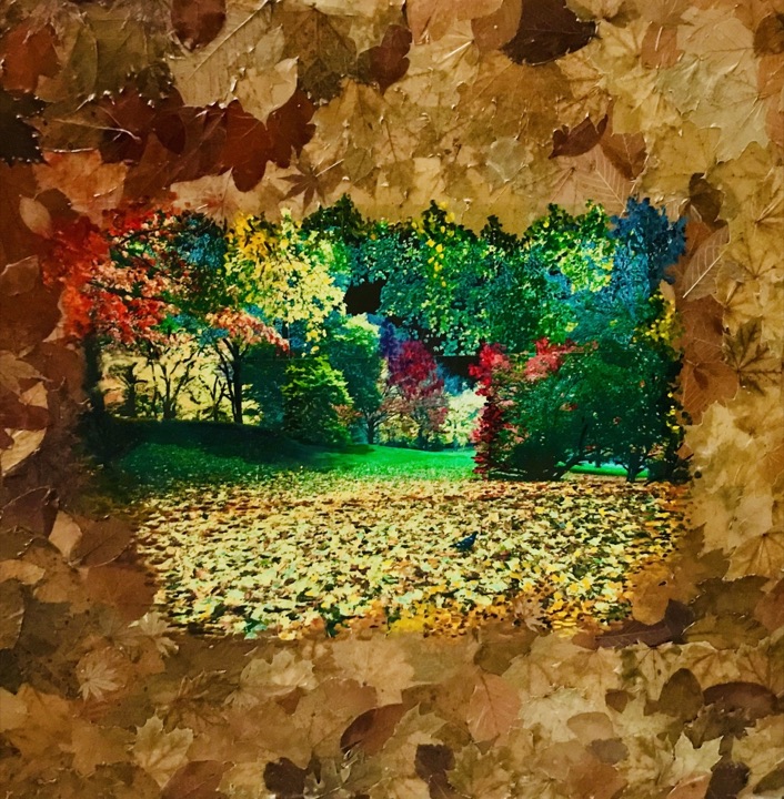 Central Park, Mixed media on plywood · 48 × 48 in